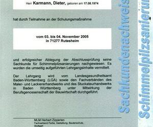 Zertifikat Qualitätssicherung Schimmelpilzsanierung