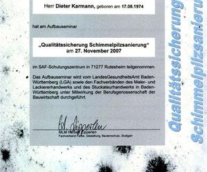 Zertifikat Qualitätssicherung Schimmelpilzsanierung